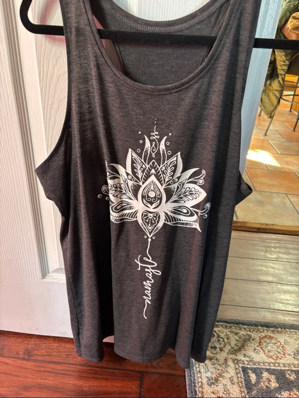 Women's Dark Gray Lotus Graphic Tank Top - White Print